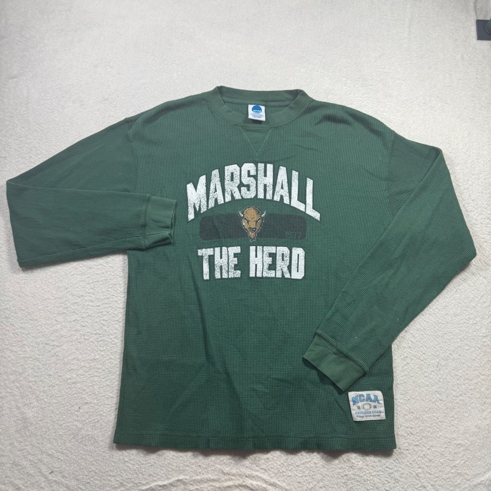 NCAA Marshall Thermal Shirt Mens Medium Green Good The Herd Long Sleeve Waffle